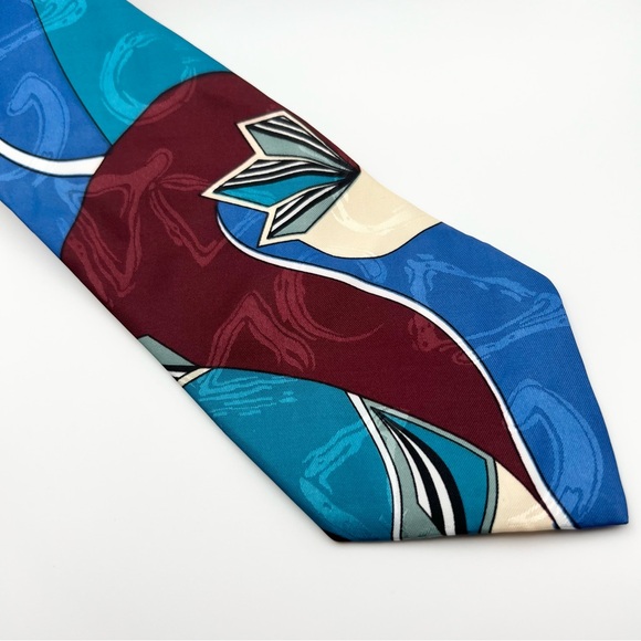 Vintage Adolfo Men’s Necktie Blue Teal Maroon Crystal Geode Pattern - Picture 1 of 9